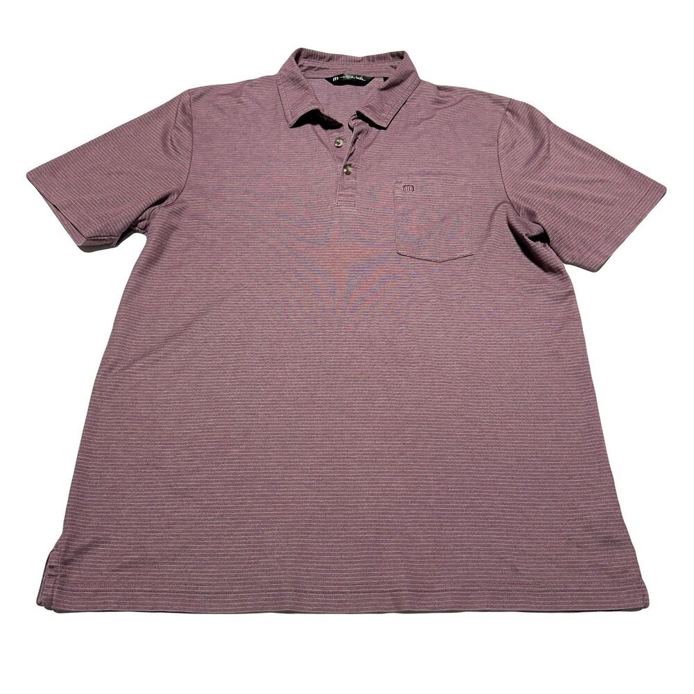 Travis Mathew Shirt Men’s Size L Burgundy Red Striped Golf Polo Pocket Preppy